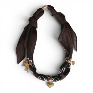Bandana ketting met bedel | Donkerbruin